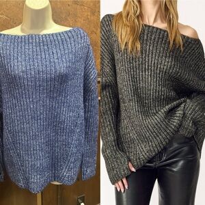 NWT SIZE SMS Stitches Off-Shoulder Sweater - Blue and Black